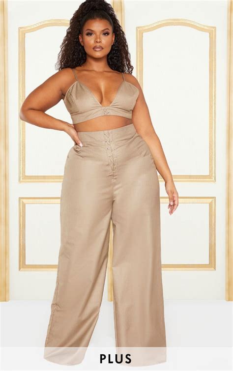 Plus Stone Woven Extreme Trousers Plus Size Wide Leg Pants High Waisted High Waist Wide Leg