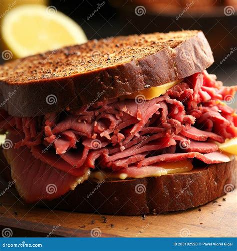 Pastrami on rye sandwich stock illustration. Illustration of corn - 283192528