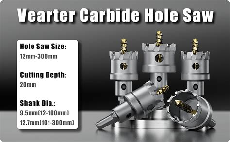 Vearter 10PCS Carbide Hole Saw Kit 16 53mm Metal Hole Cutter With