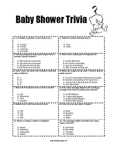 Baby Shower Trivia Game Free Printable