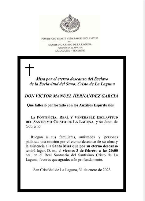 Misa por el eterno descanso de D Victor Manuel Hernández García