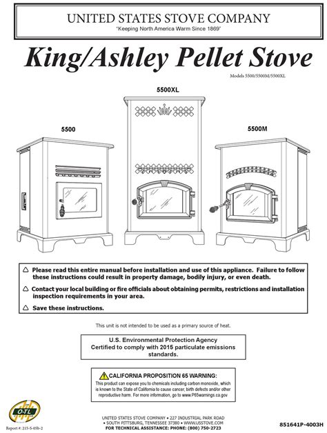 United States Stove Company Kingashley 5500xtl Manual Pdf Download Manualslib