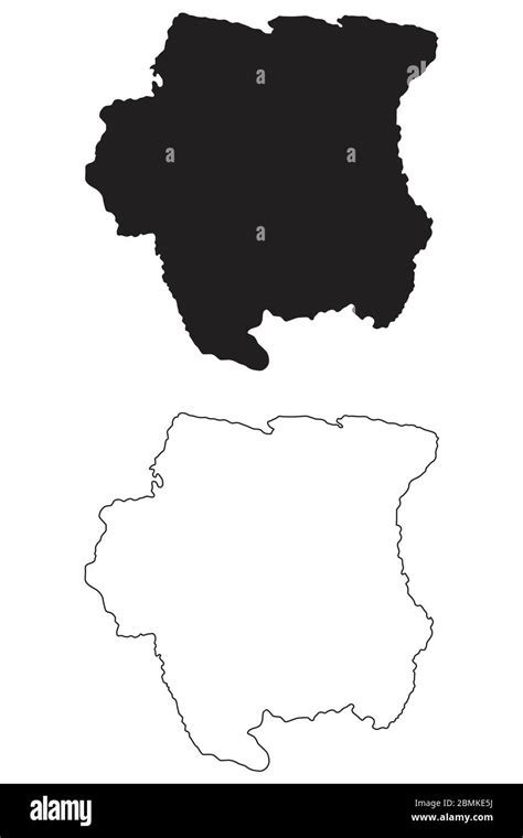 Suriname Country Map Black Silhouette And Outline Isolated On White