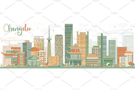 Abstract Chengdu Skyline | People Illustrations ~ Creative Market