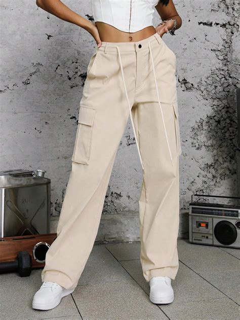 Pantalones Cargo Con Bolsillo Lateral Con Solapa Mode De Mujer