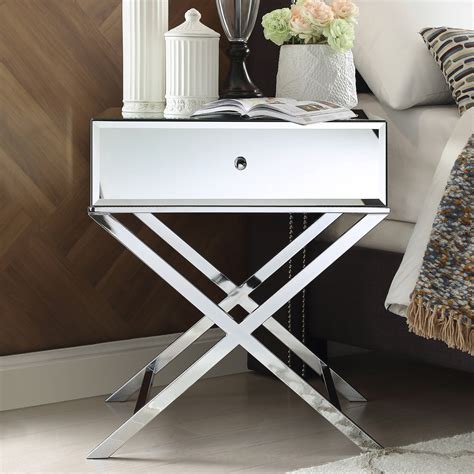 Chelsea Lane Mirror End Table With Drawer Chrome Mirror Ideas