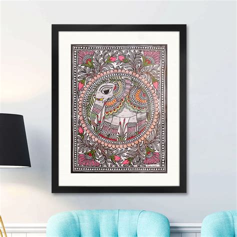 Madhubani Art - Elephant Encircled By Nature - Art Gali