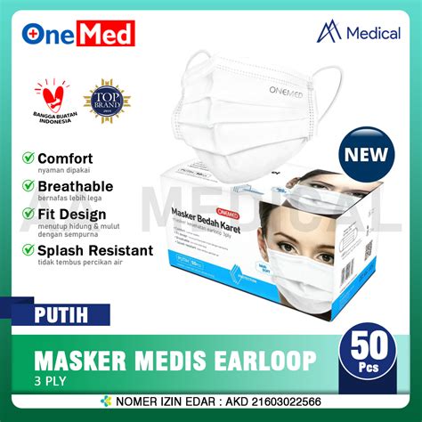 Jual Onemed Masker Medis Earloop Surgical Mask Putih Ply Box Isi