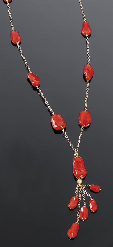 Collana Di Corallo Collana In Oro Giallo Con Pepite Di Corallo Rosso A