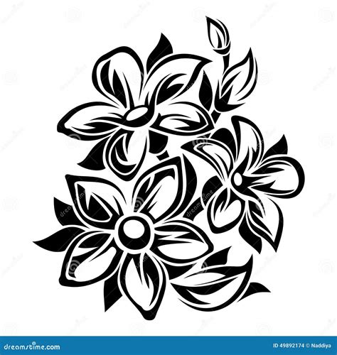 Flowers Black And White Ornament Vector Illustration Stock Vector