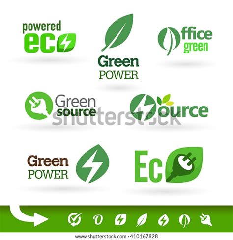 Set Green Icons On White Background Stock Vector Royalty Free