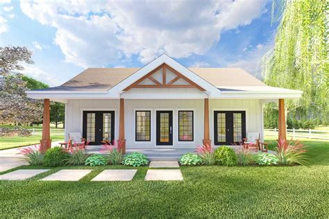 Compact One-Story House Plan with 6'-Deep Front Porch - 67700MG | Architectural Designs - House ...