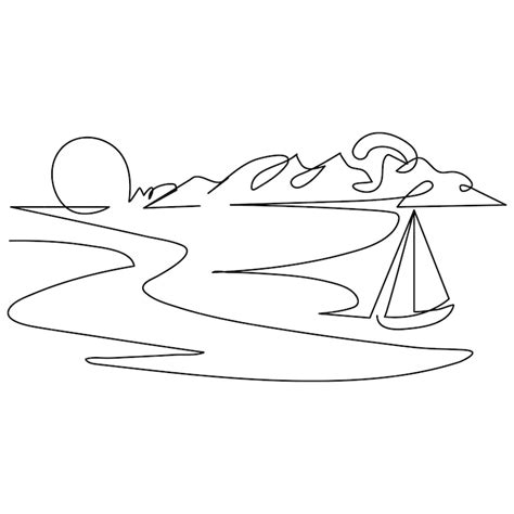 Premium Vector | Sunset continuous one line drawing of outline vector ...