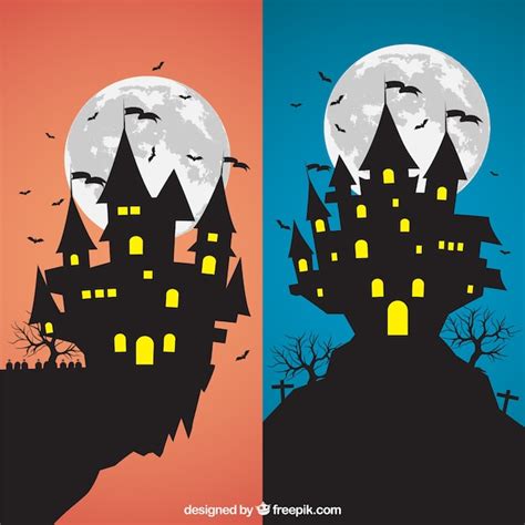 Castillos De Halloween Vector Premium