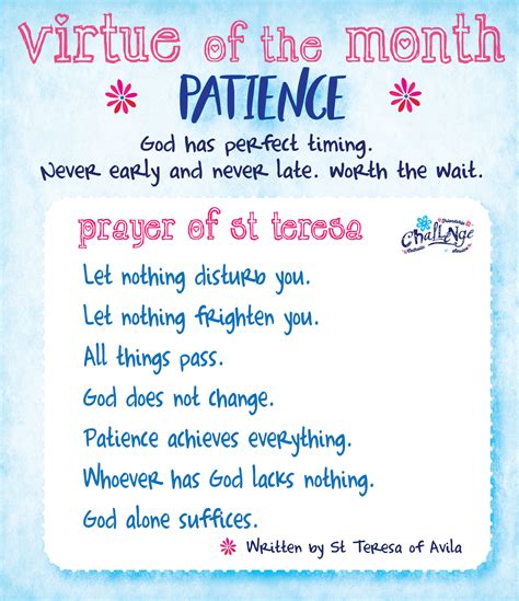 Virtue of the Month for August is Patience - Challenge