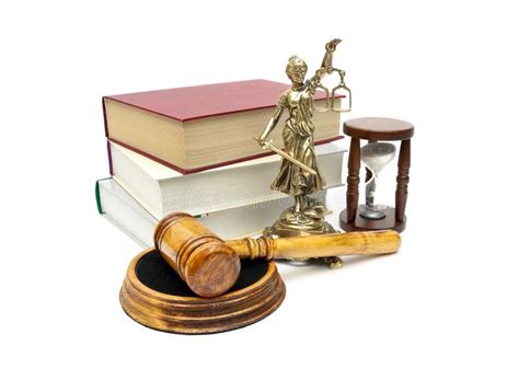 Gavel La Statue De La Justice Et Livres Sur Le Fond Blanc Photo Stock