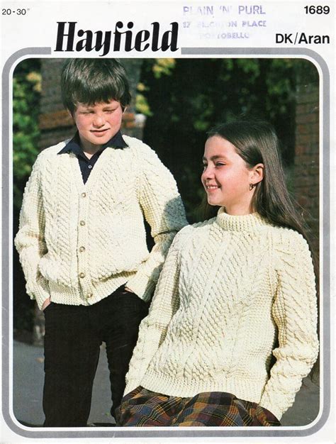 Vintage Childrens Aran Sweater Cardigan Knitting Pattern Pdf Etsy Uk