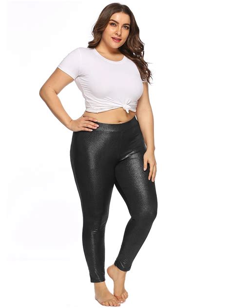 New Women Fashion High Waist Casual Trousers Plus Size Elastic Shinny