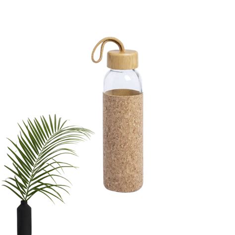 Borosilicate Glass Bottle With Cork Sleeve And Bamboo Lid Green Ard