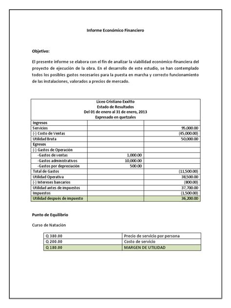 Informe Económico Financiero Proyectos Empresariales 22222 Estado De