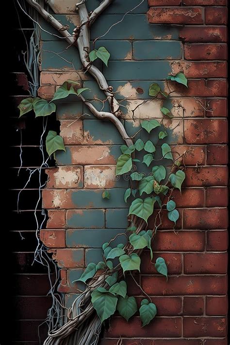 Old Brick Wall With Green Ivy Climbing On It D Render Stock