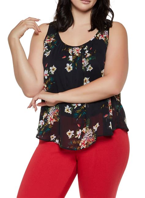 Plus Size Floral Chiffon Racerback Tank Top Multi Size 1x Floral