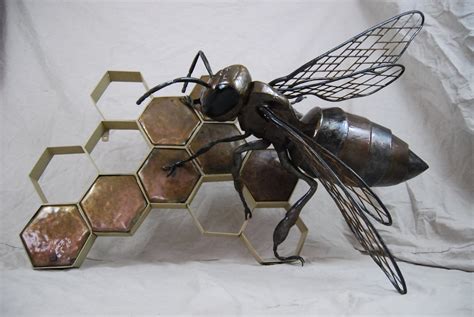 Custom Outdoor Metal Bee Sculpture With Honeycomb Made To Order By