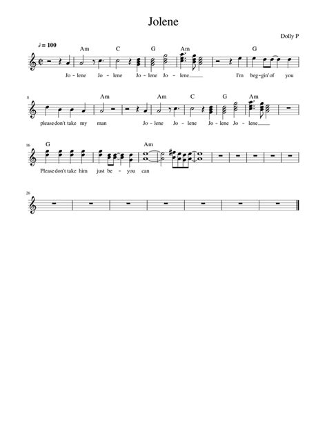 Jolene 3 Stemmer Sheet Music For Piano Solo Easy