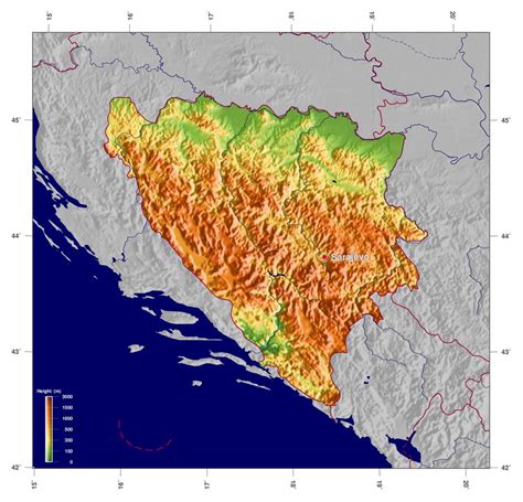 Mapa De Elevación Grande De Bosnia Y Herzegovina Bosnia Y Herzegovina