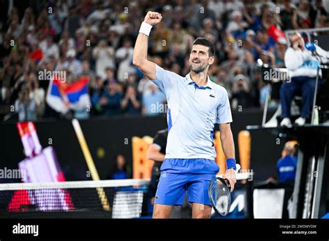 Melbourne Australien Januar Novak Djokovic Aus Serbien Feiert