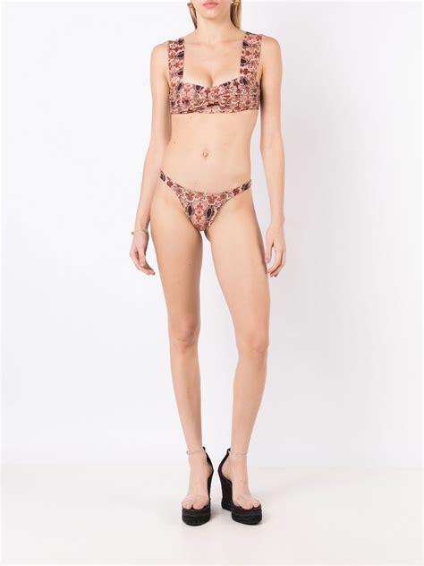 Amir Slama Floral Print Square Back Bikini Multicolour Farfetch