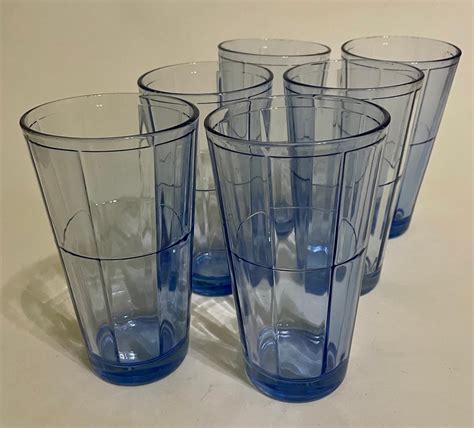 Blue Glass Tumblers 6 Tall With Grid Panels Set of Six - Etsy