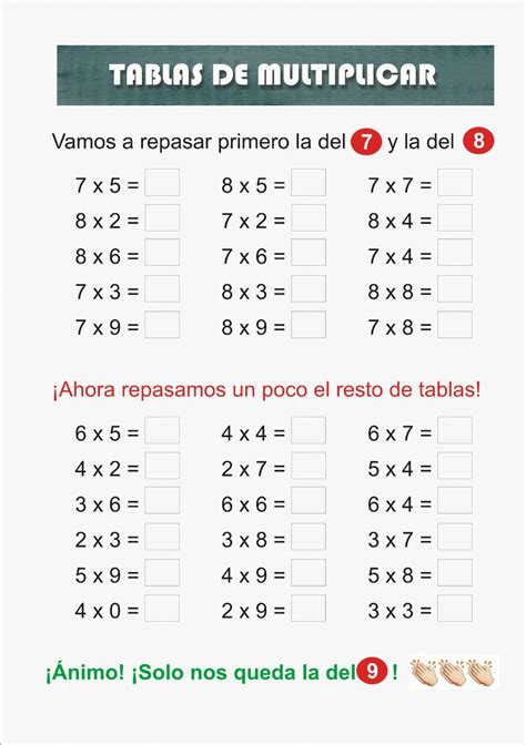 Ejercicio De Repaso De Las Tablas Del 7 Y Del 8