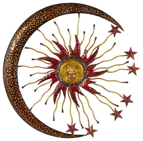 Metallic Hammered Metal Sun Moon Stars Outdoor Decor Contemporary