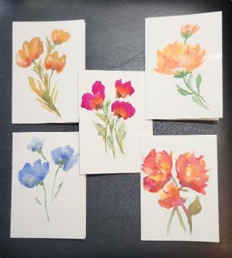 Handpainted Cards Watercolor Cards Flower Cards Etsy