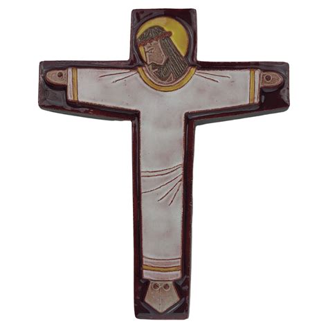 Midcentury European Ceramic Cross, Bohemian Vibe White Cloaked Christ