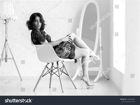 Beautiful Sexy Brunette Girl Black Negligee Stock Photo Shutterstock