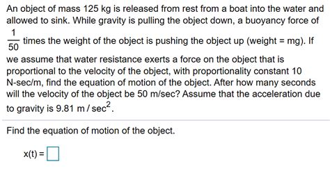 Solved An Object Of Mass 125 Kg Is Released From Rest From A Chegg