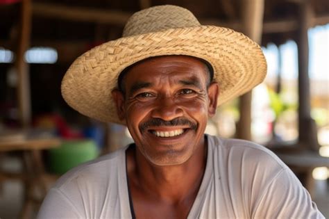 Premium Ai Image Smiling Man Wearing A Straw Hat