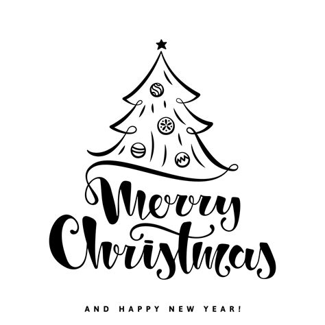 Merry Christmas Vector Text Handwritten Lettering And Christmas Tree