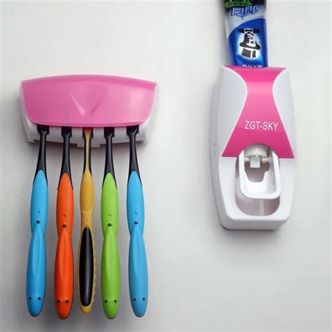 Creative Toothpaste Dispenser Plastic 5pcs Toothbrush Holder Bathroom ...