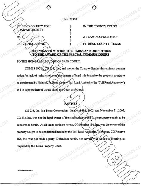 Texas Defendants Motion To Dismiss and Objections | US Legal Forms