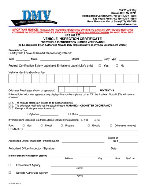 Nevada Dmv Vin Inspection Form Fill Out Sign Online Dochub