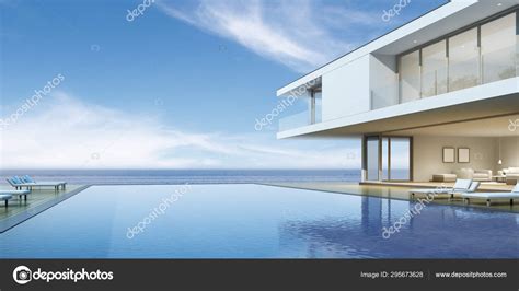 Perspective Modern Luxury Building Wood Terrace Swimming Pool Sea View