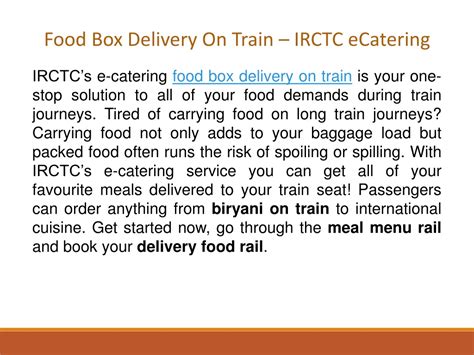 Ppt Food Box Delivery On Train Irctc Ecatering Powerpoint