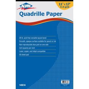 Alvin® Quadrille Paper 4x4 Grid 50-Sheet Pad 11" x 17"; Format: Pad ...