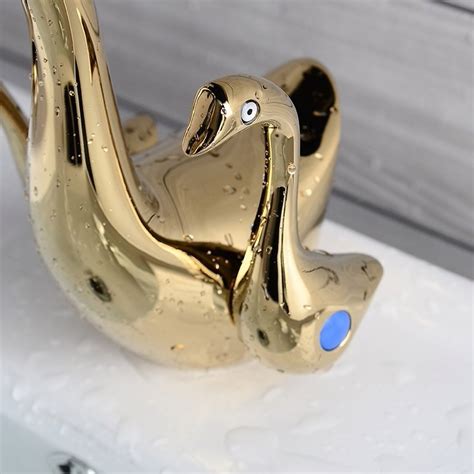 Fancy Basin Brass Faucet Tap Mixer Hot And Cold Gold Inch Height Golden Duck Colour At Rs