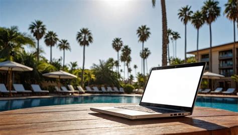 Premium Photo Laptop With A Blank White Screen On Table In Tropical