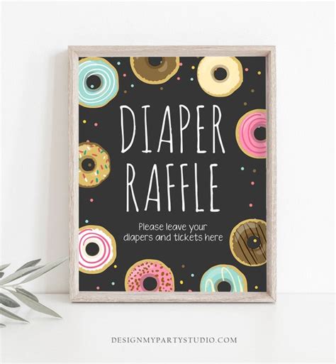 Diaper Raffle Sign Donut Baby Shower Signs Tickets Diapers Sprinkle