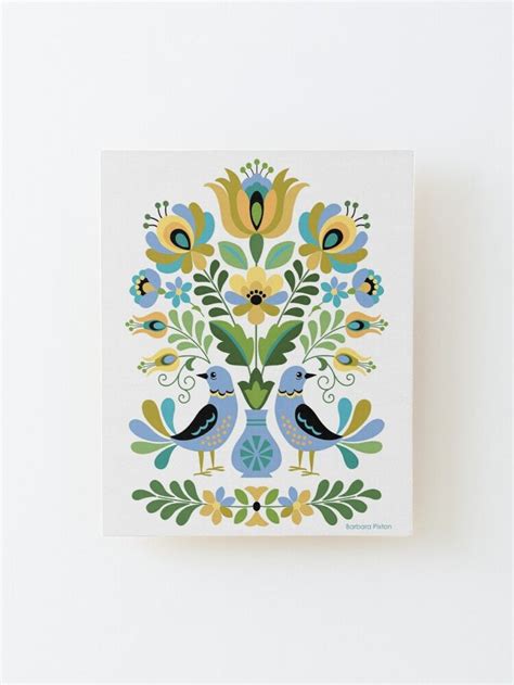 Hungarian Folk Art Birds In Blue And Gold Mounted Print For Sale By